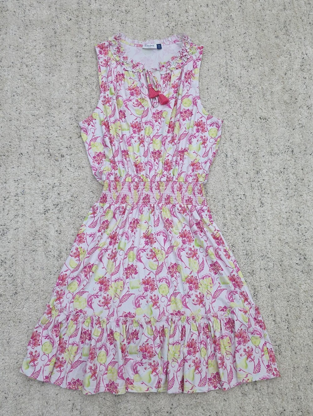 Cabana Life M  Pink and Lime Floral Smocked Waist Sundress